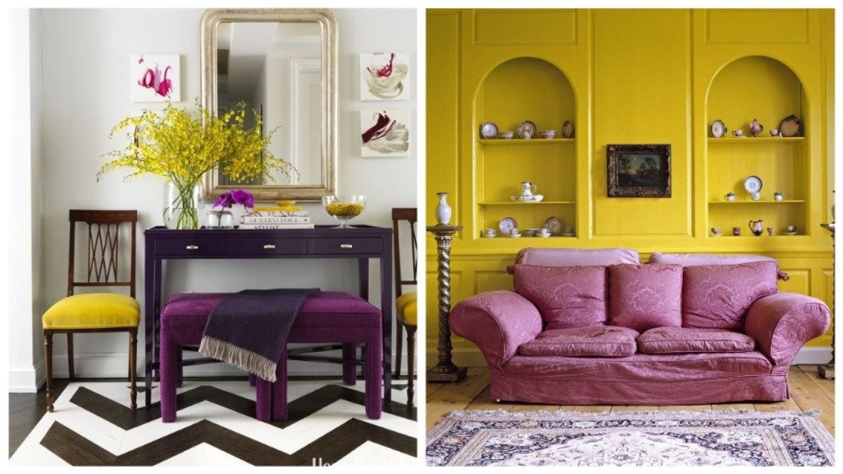 Сиреневый и желтый в интерьере