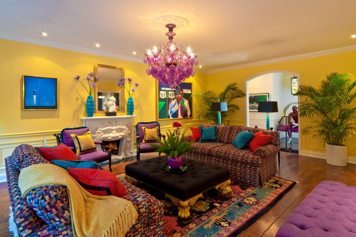 Фиолетовый и желтый в интерьере