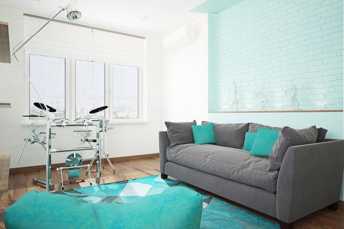 Мятный диван в интерьере