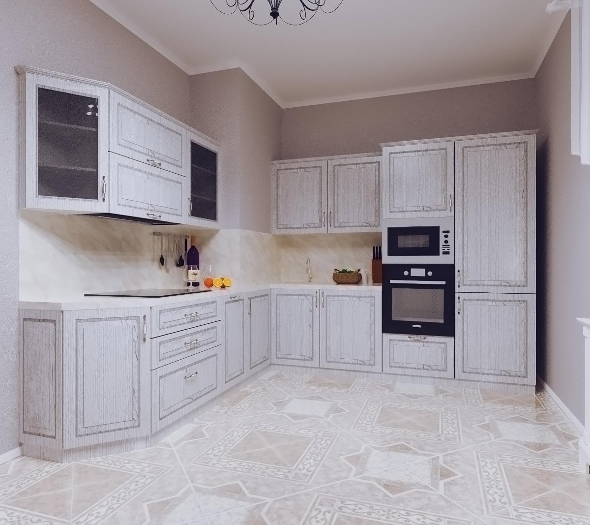 Дизайн кухни под беленый дуб