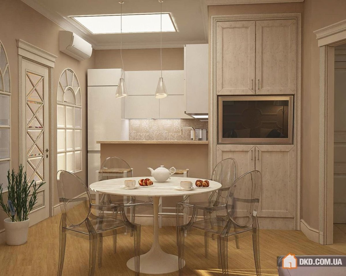 Светло бежевая кухня в интерьере