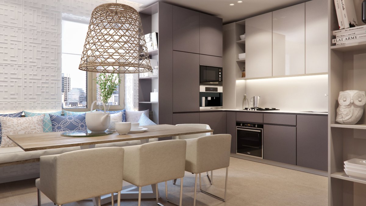 Бежевые стены на кухне