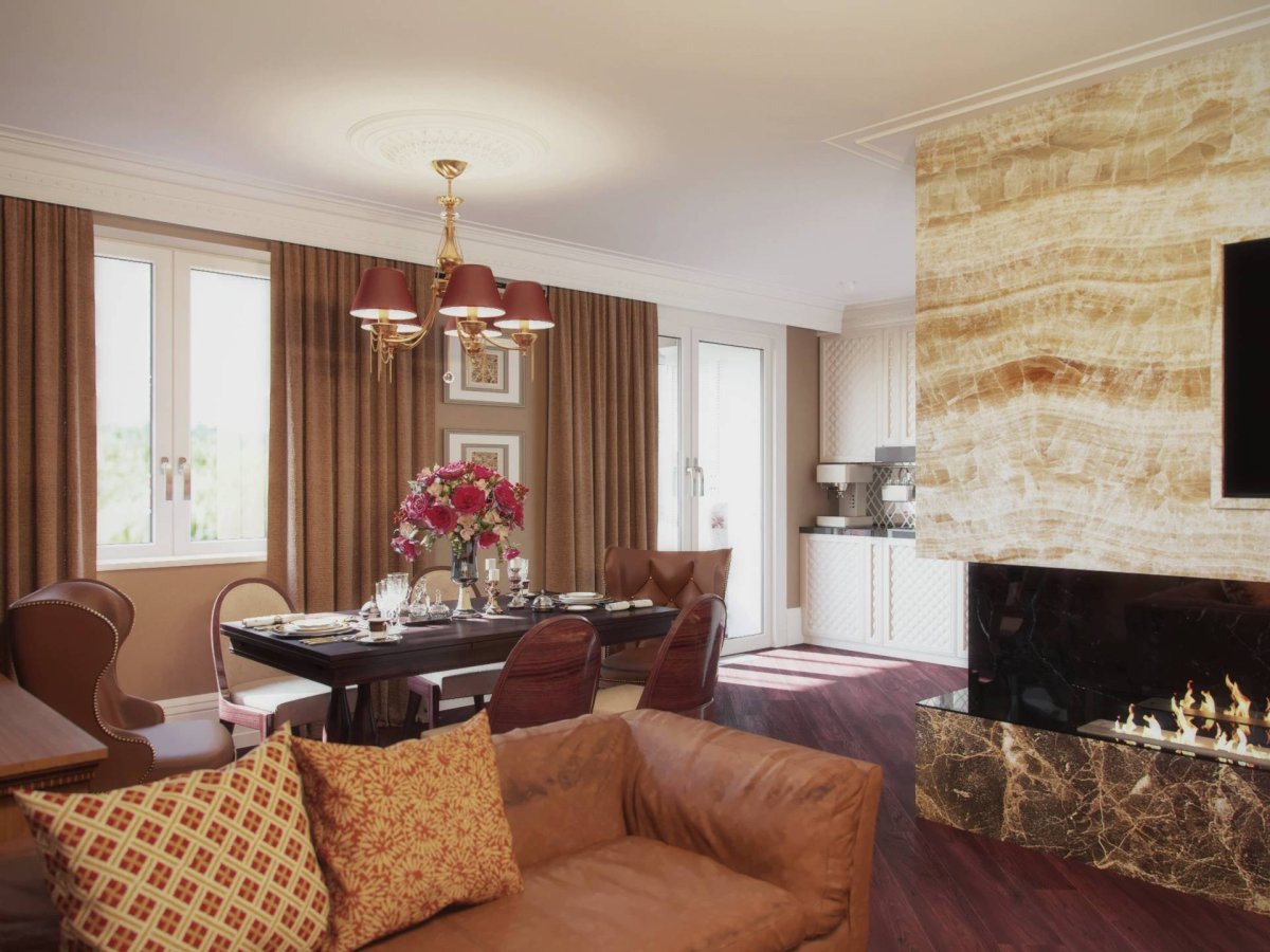 Коричневые стены в интерьере