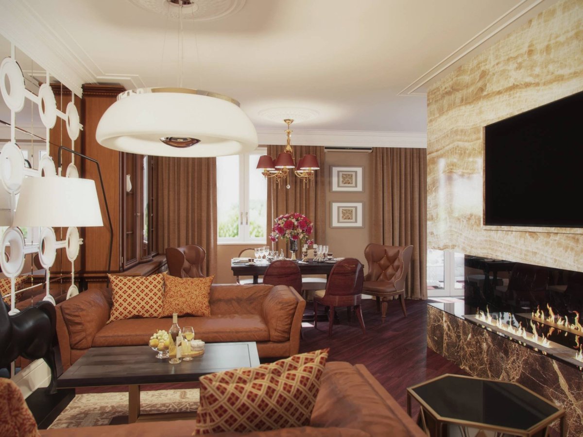 Персиковые стены в спальне