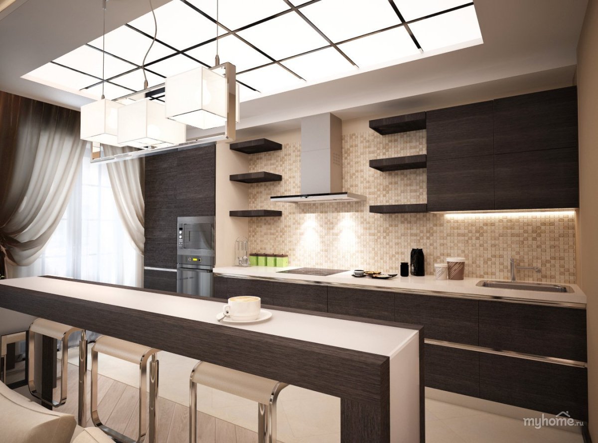 Кухонный гарнитур коричневый с бежевым