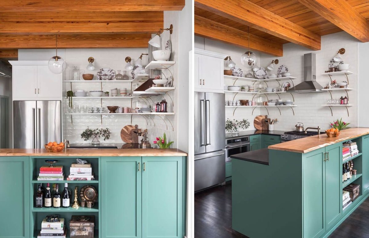 Открытые полки на кухне
