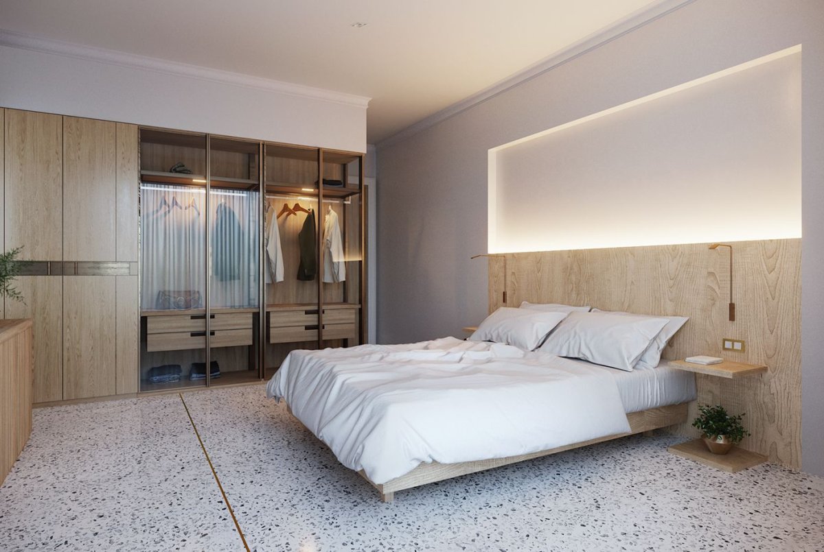 Кровать со шкафами по бокам