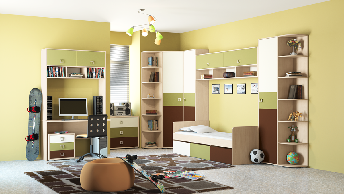 Стенка в спальню со столом под компьютер белая