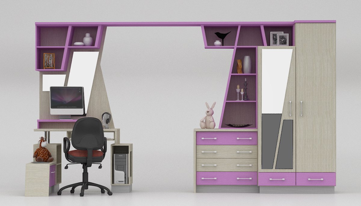 Молодежная стенка для девочки с трюмо