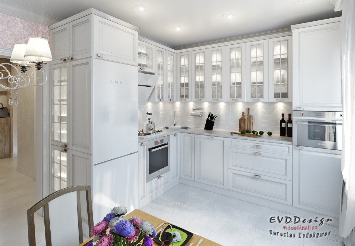 Кухни в неоклассическом стиле угловые до потолка