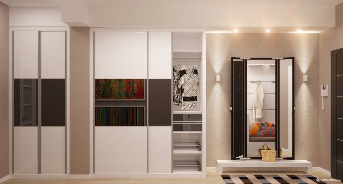 Узкая прихожая со шкафом купе в современном стиле