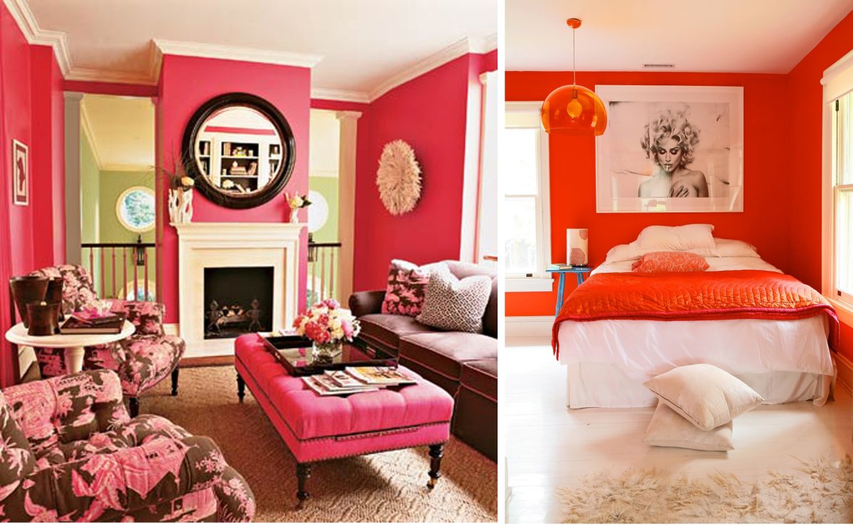 Диван малинового цвета в интерьере