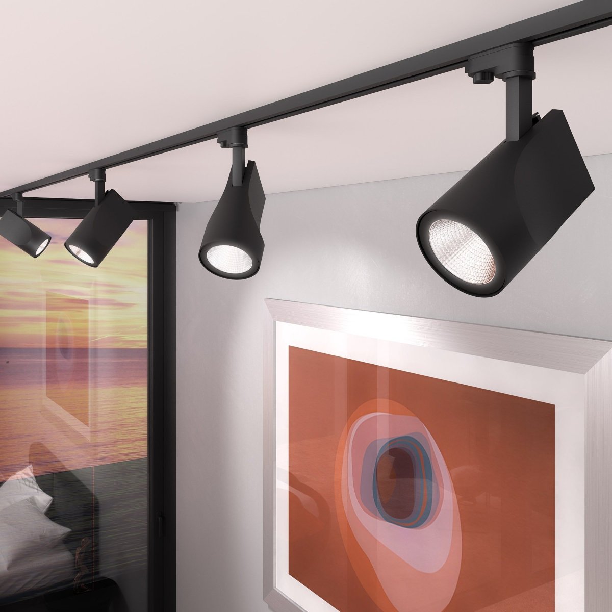 Трековые светильники на шинопроводе в интерьере