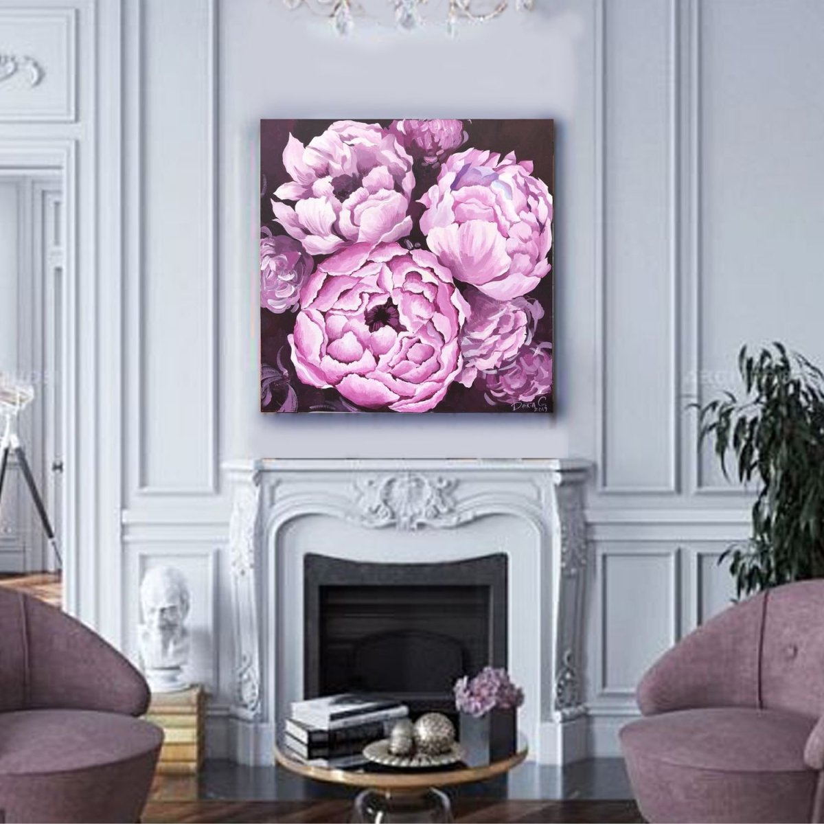 Картина для спальной пионы