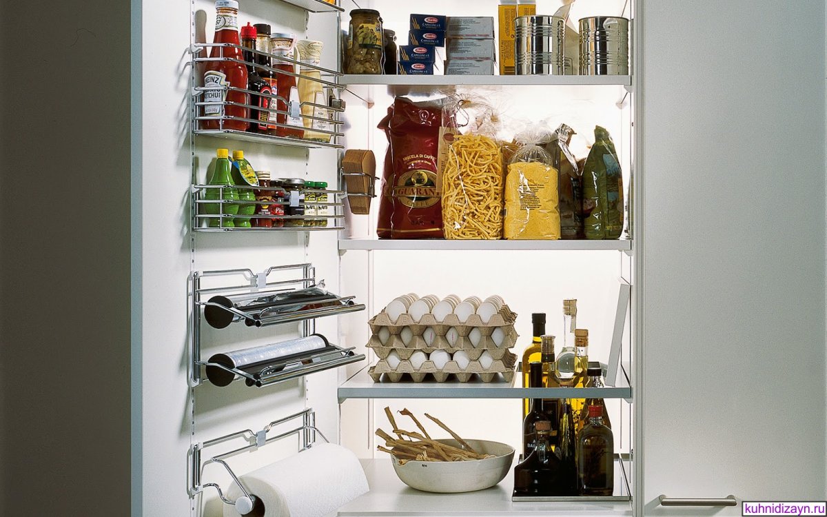 Открытые стеллажи на кухне