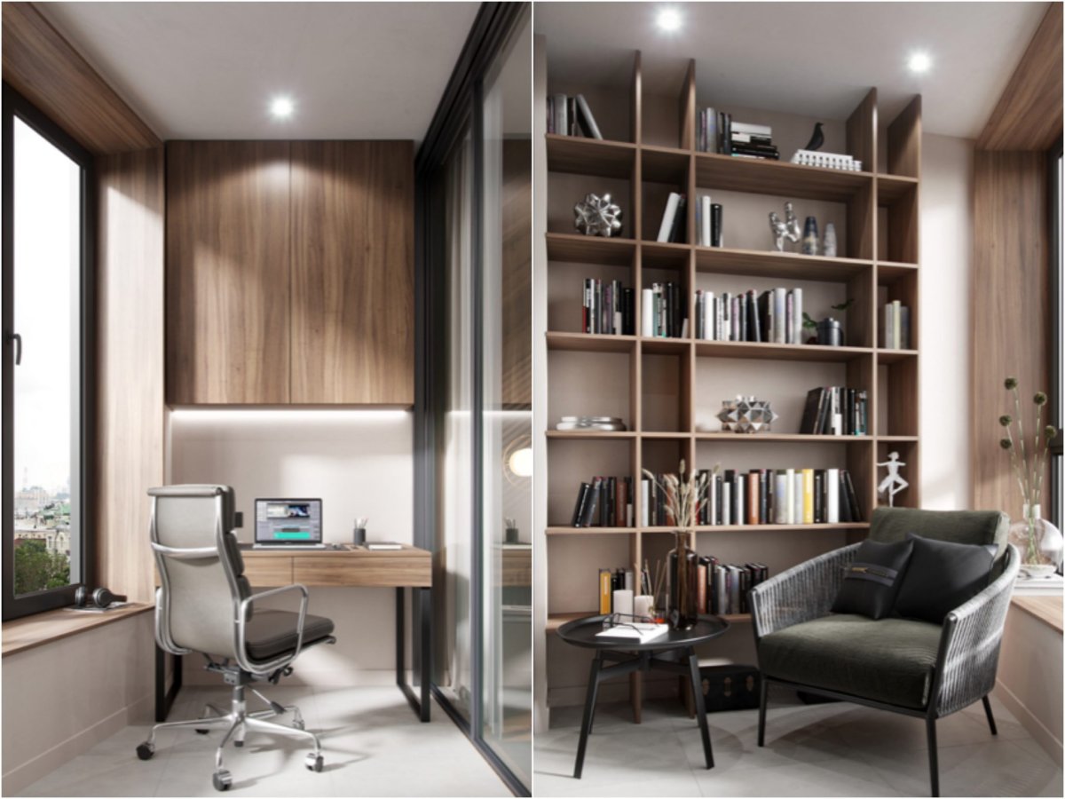 Спальня с библиотекой и рабочим местом