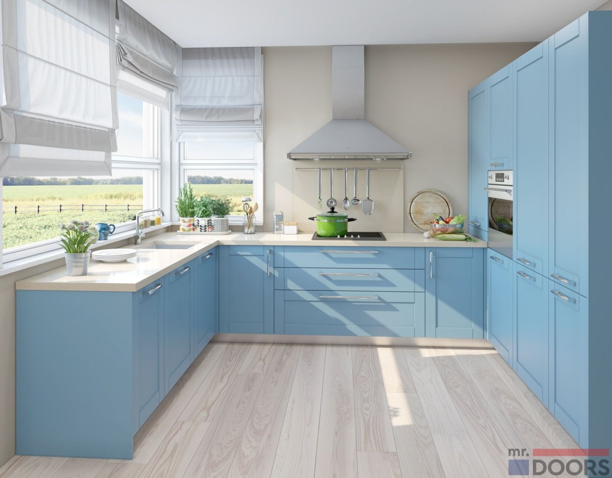 Кухня белый верх бирюзовый низ фото