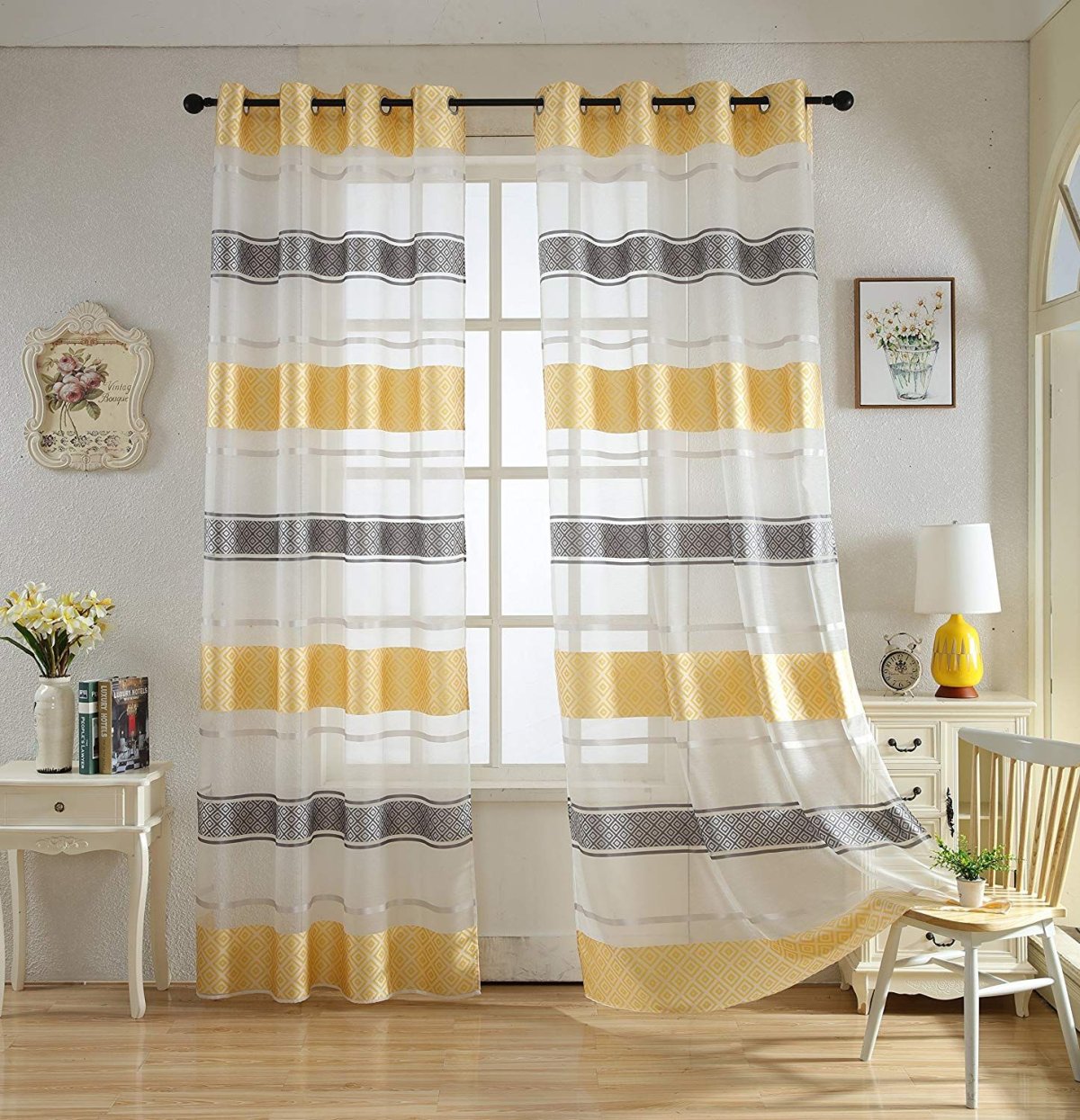 Тюль серая с желтым