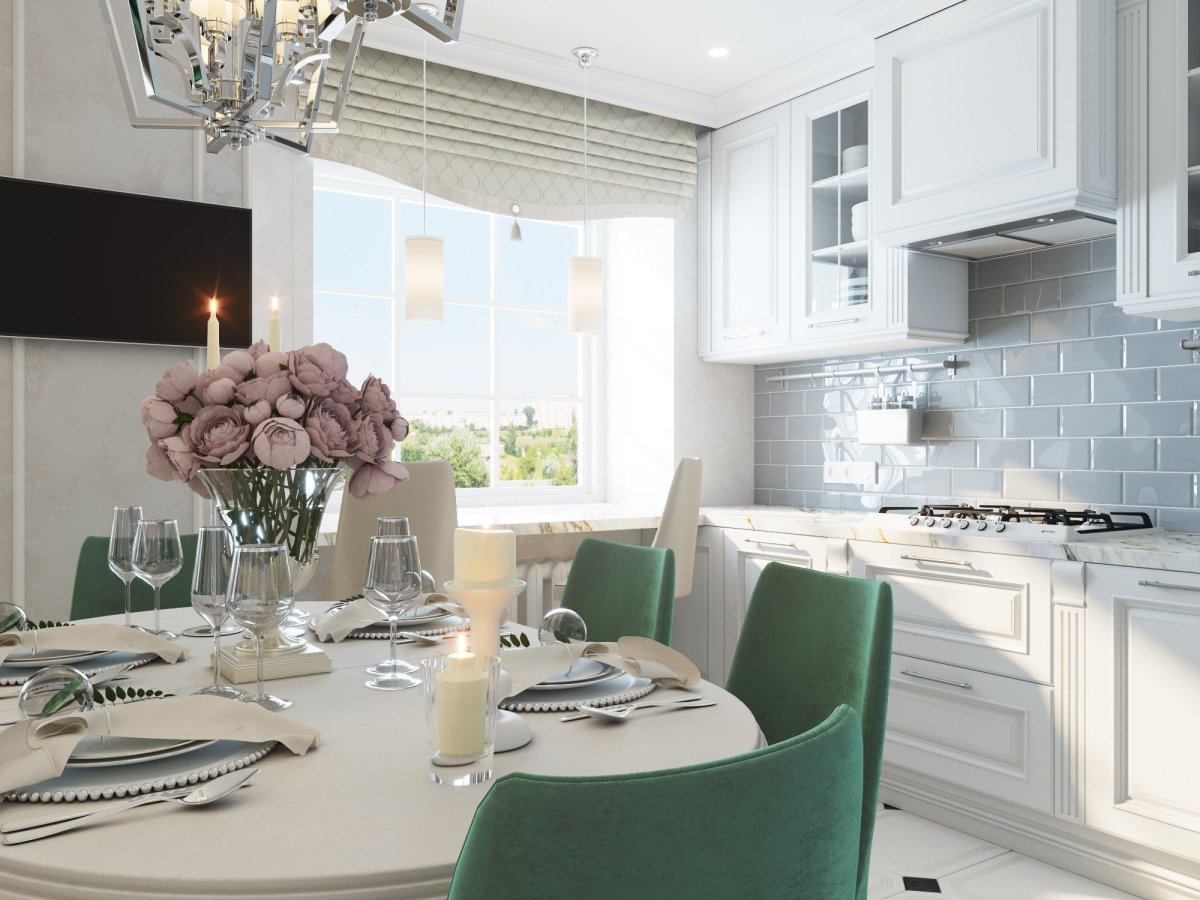 Интерьер кухни в изумрудных тонах