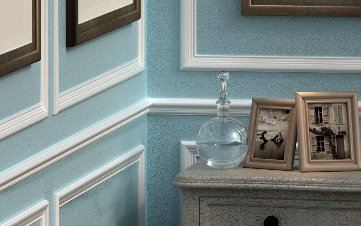 Бежевая стена с молдингами