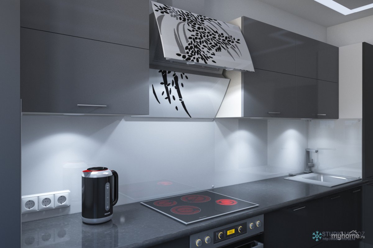 Фартук для кухни в серых тонах