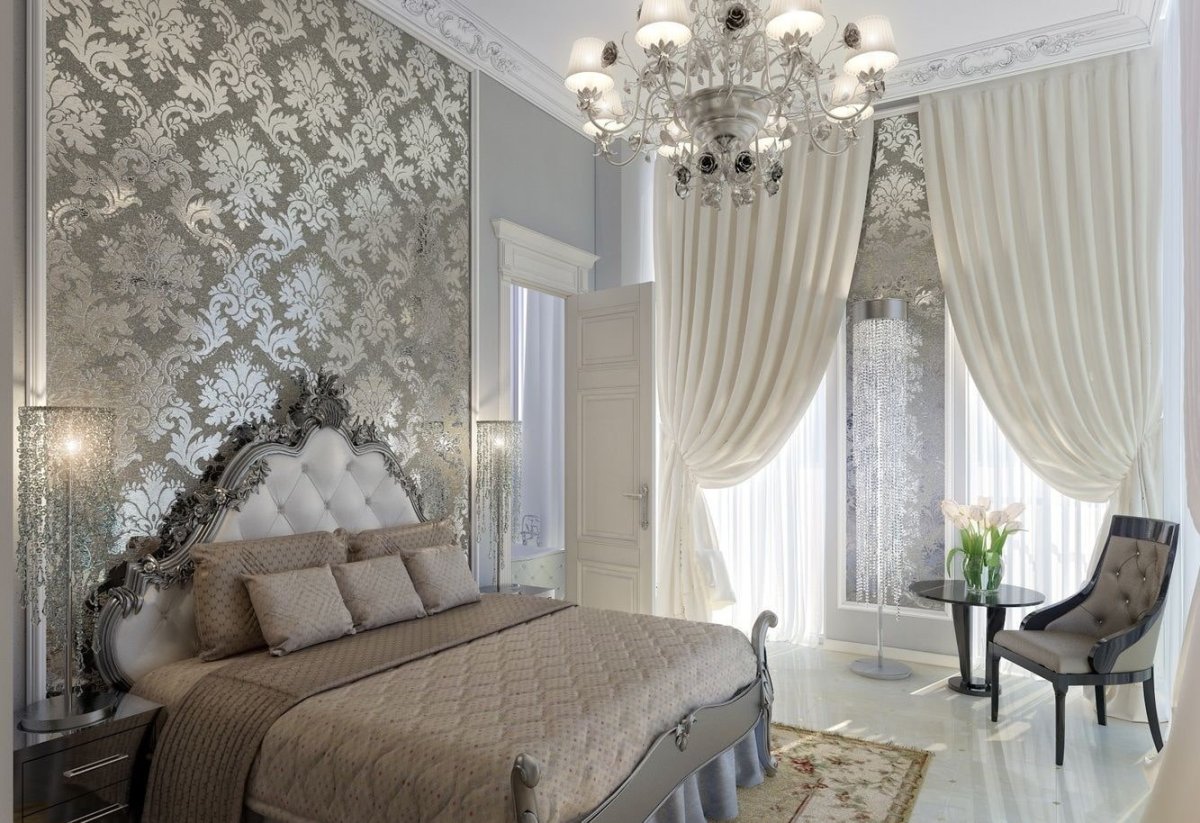 Тюль с вензелями в интерьере на кухне