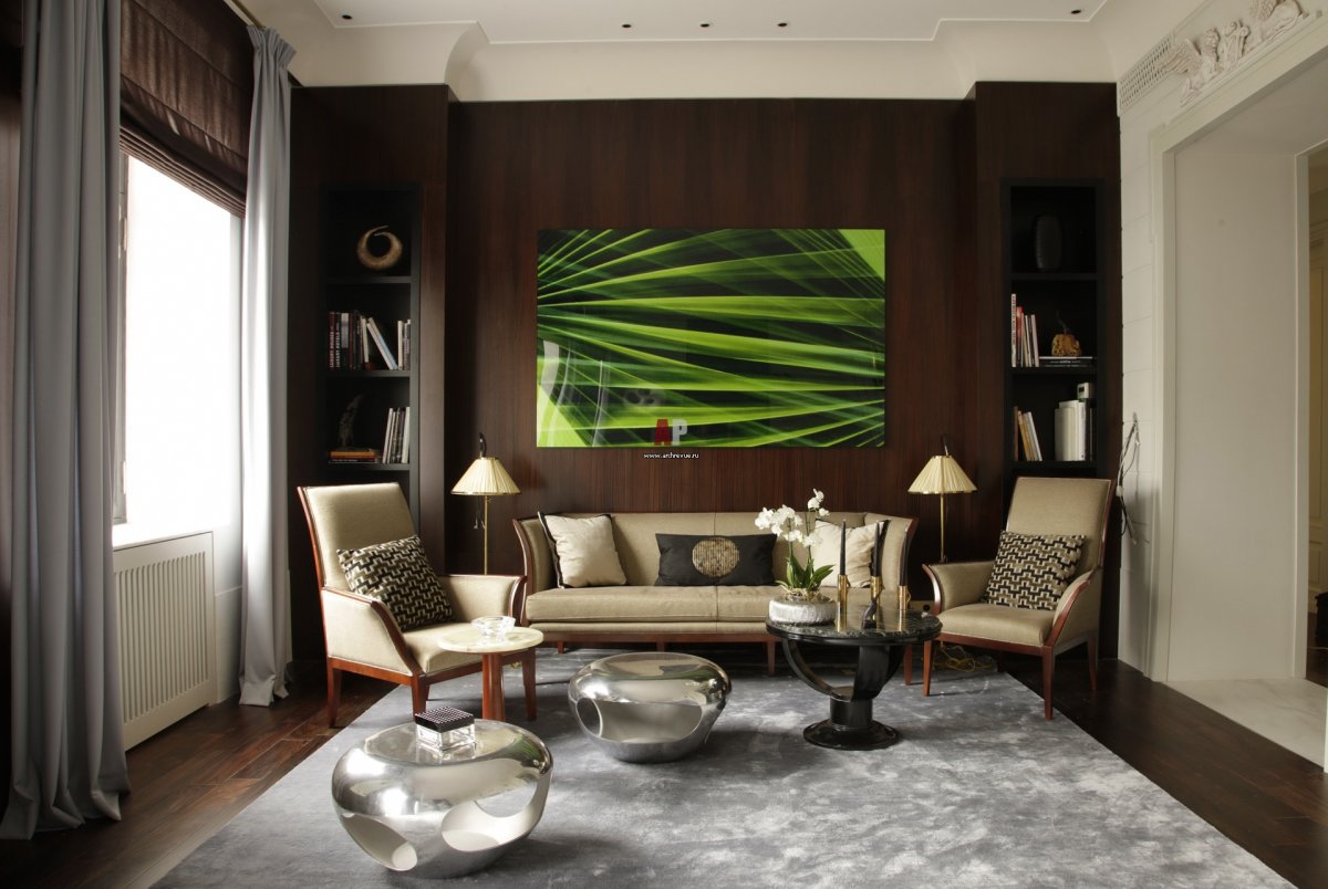 Телевизор у окна в интерьере гостиной