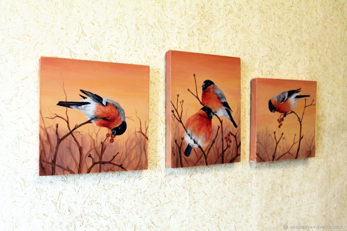 Большие картины ,птицы, в сине белых тонах фото