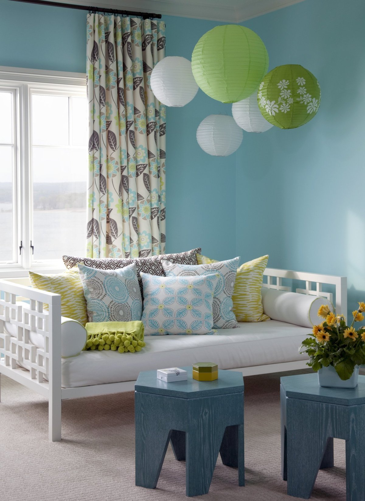 Сине-зеленый цвет в интерьере