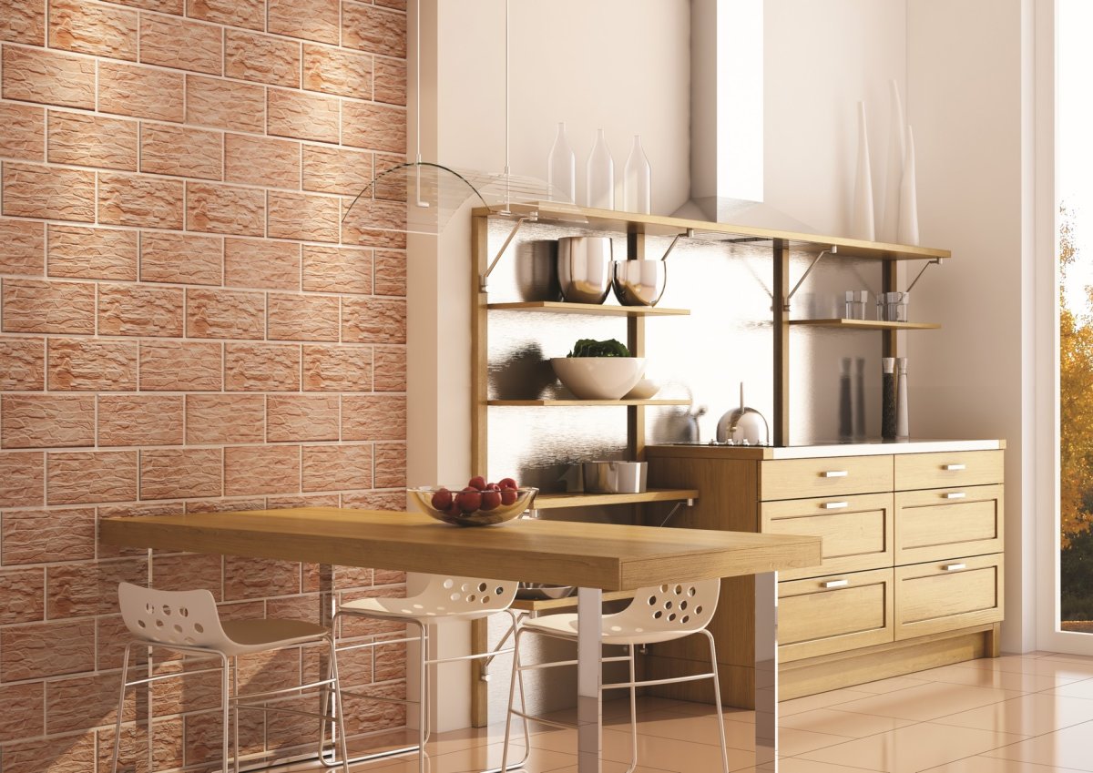 Кирпичный фартук на кухне