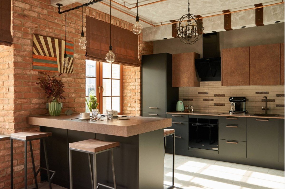 Кухонный фартук из клинкерного кирпича