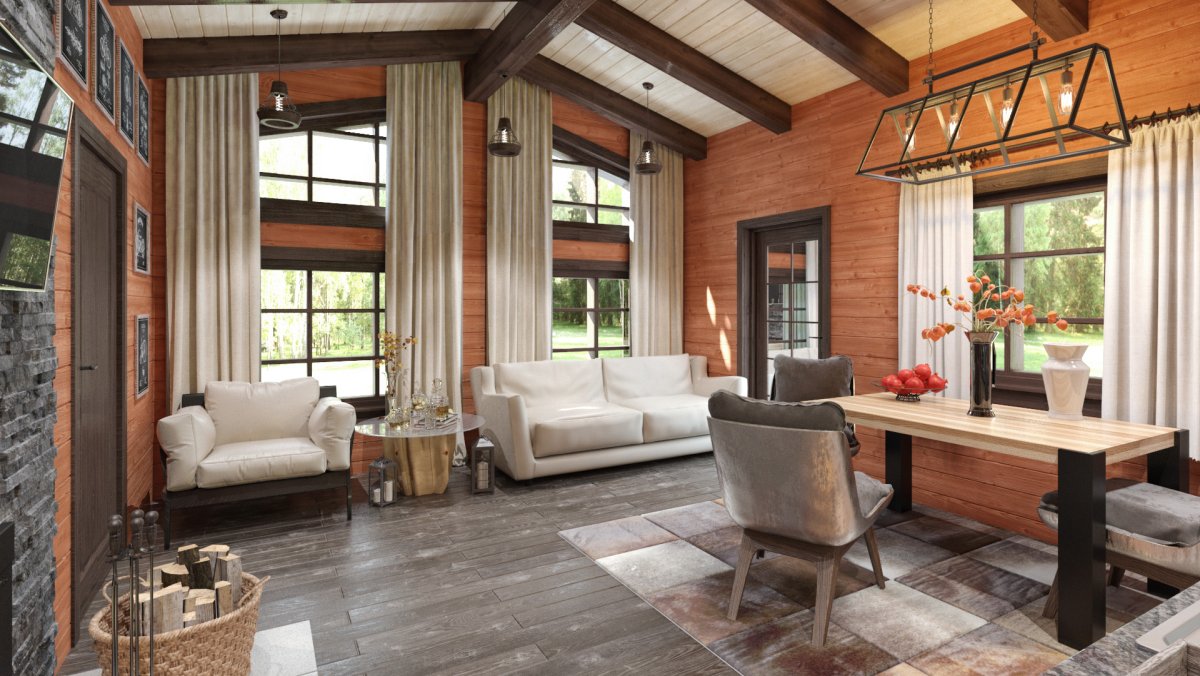 Комната лофт кирпич дерево