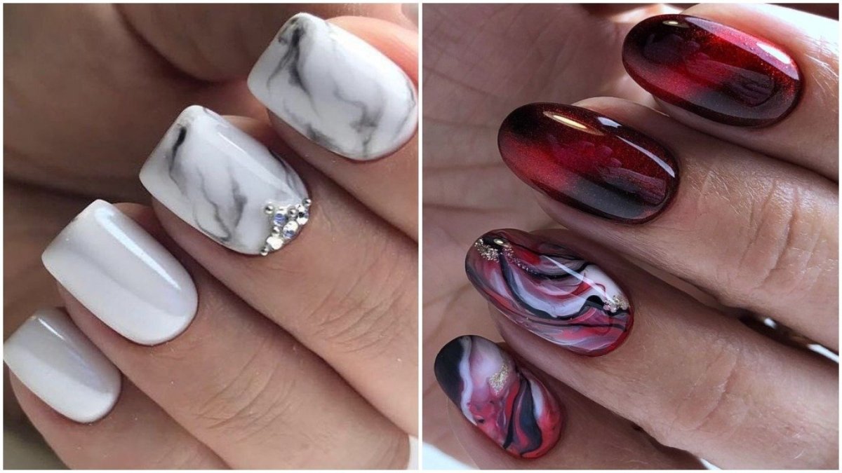 Мраморный эффект на ногтях