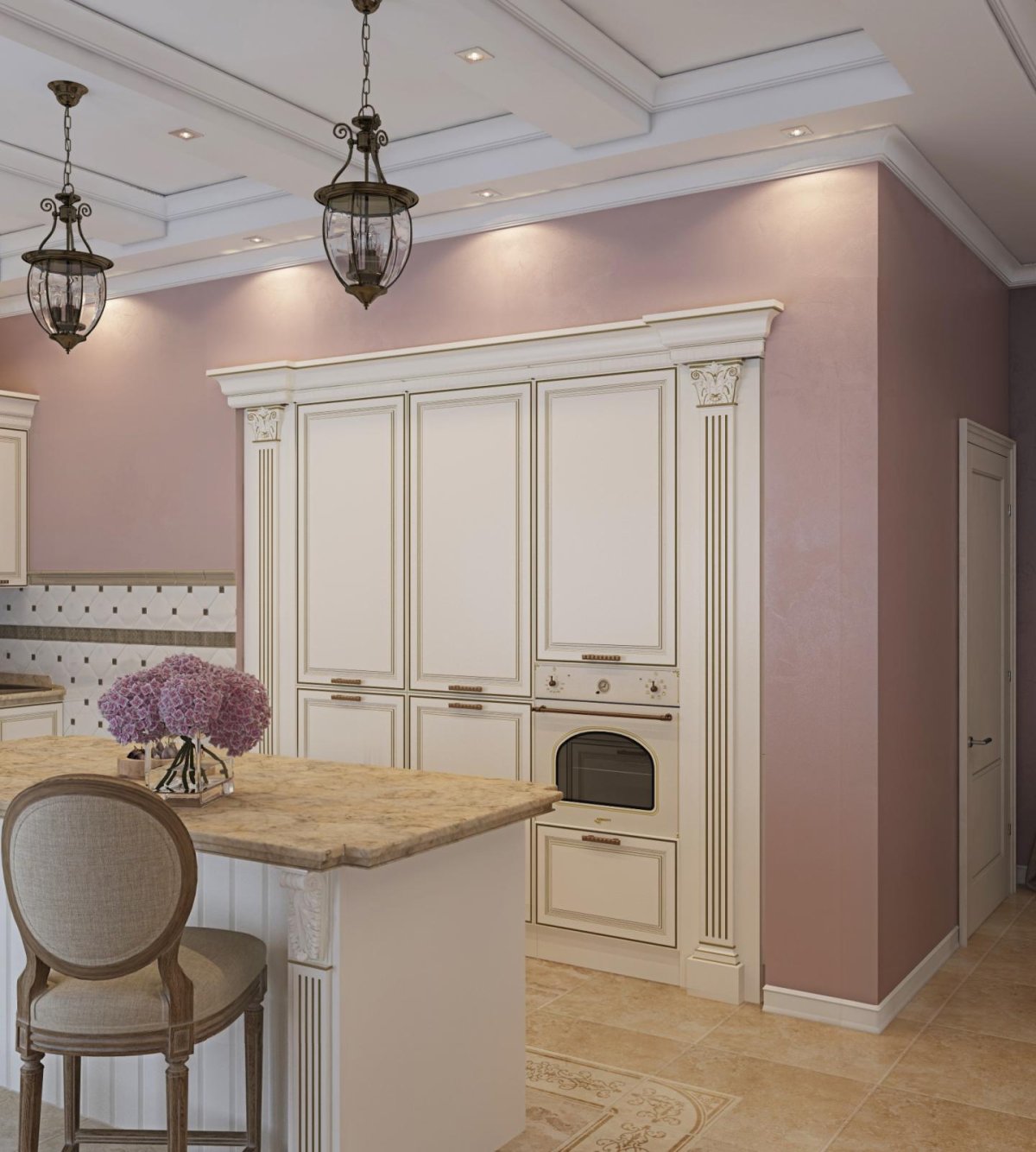 Колонны в интерьере кухни