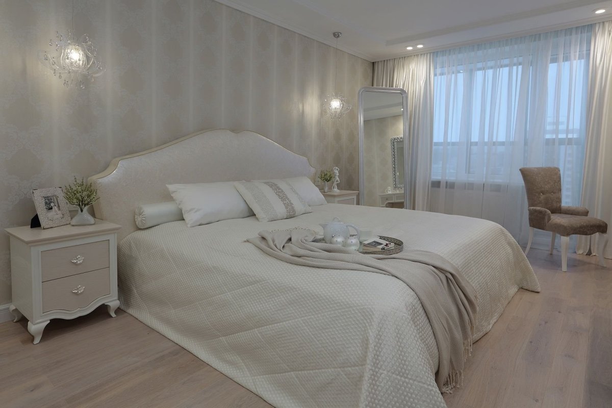 Серо бежевая спальня