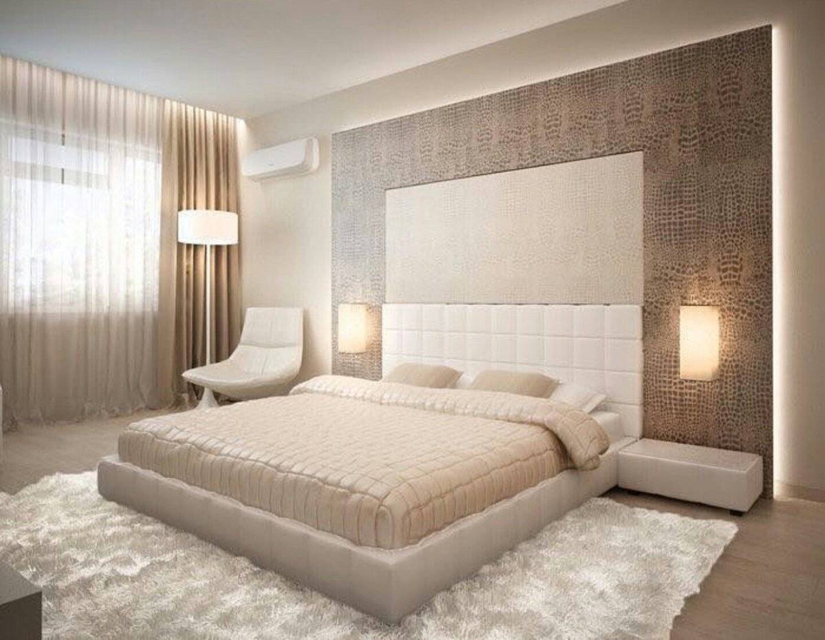 Бело бежевая спальня