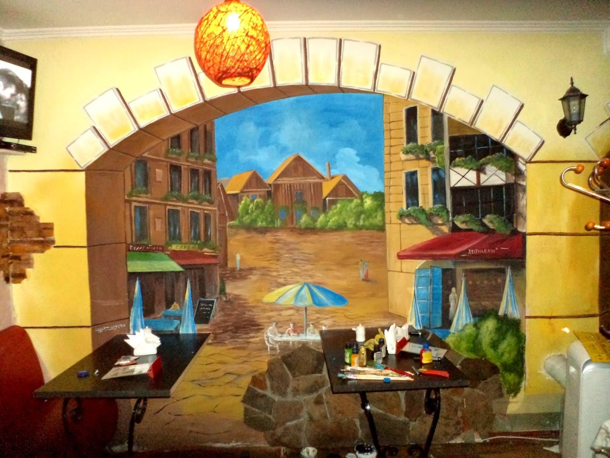 Граффити в интерьере кафе