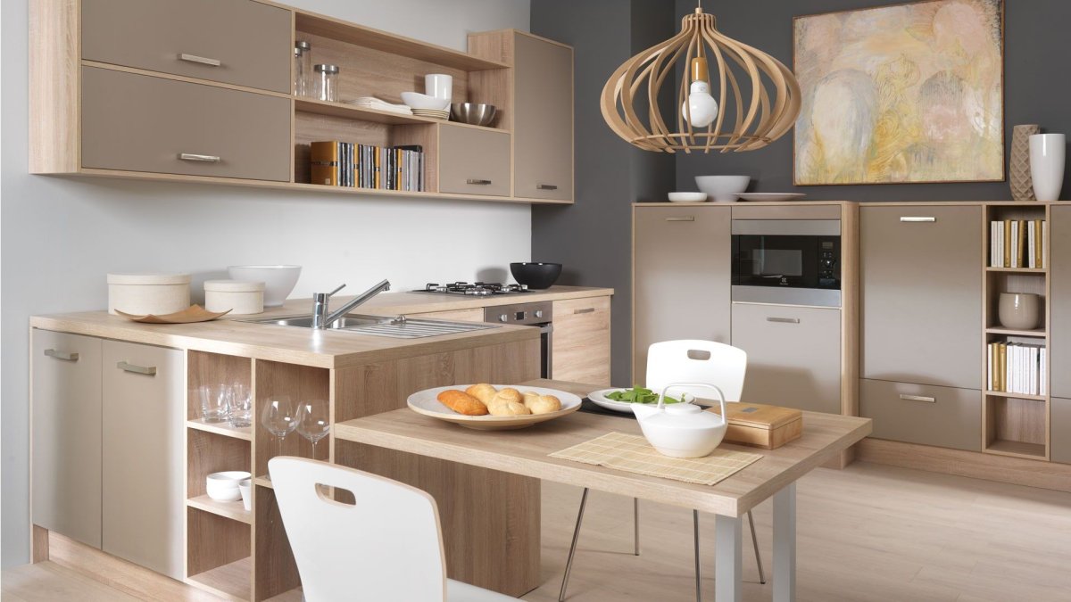 Кухня дуб и белый глянец