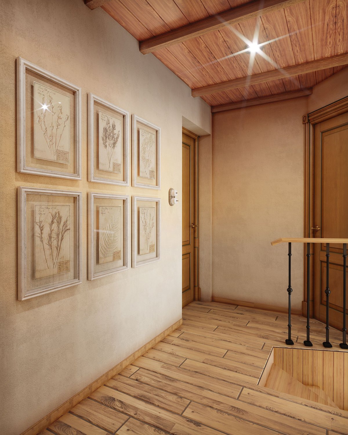 Светлый деревянный потолок в прихожей