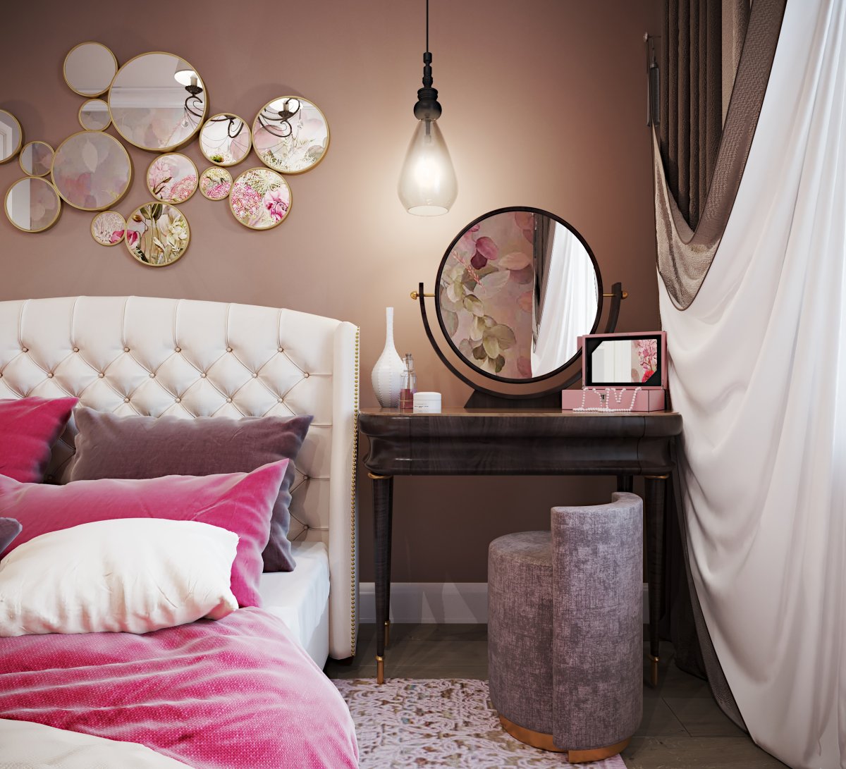 Декор стены в спальне напротив кровати