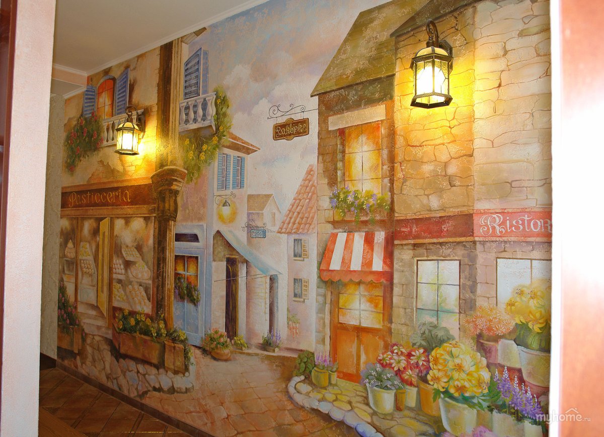 Городской пейзаж на стене