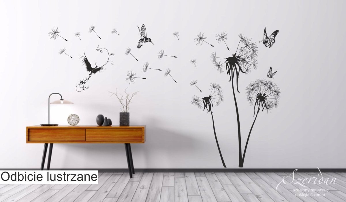 Одуванчики на стене в интерьере