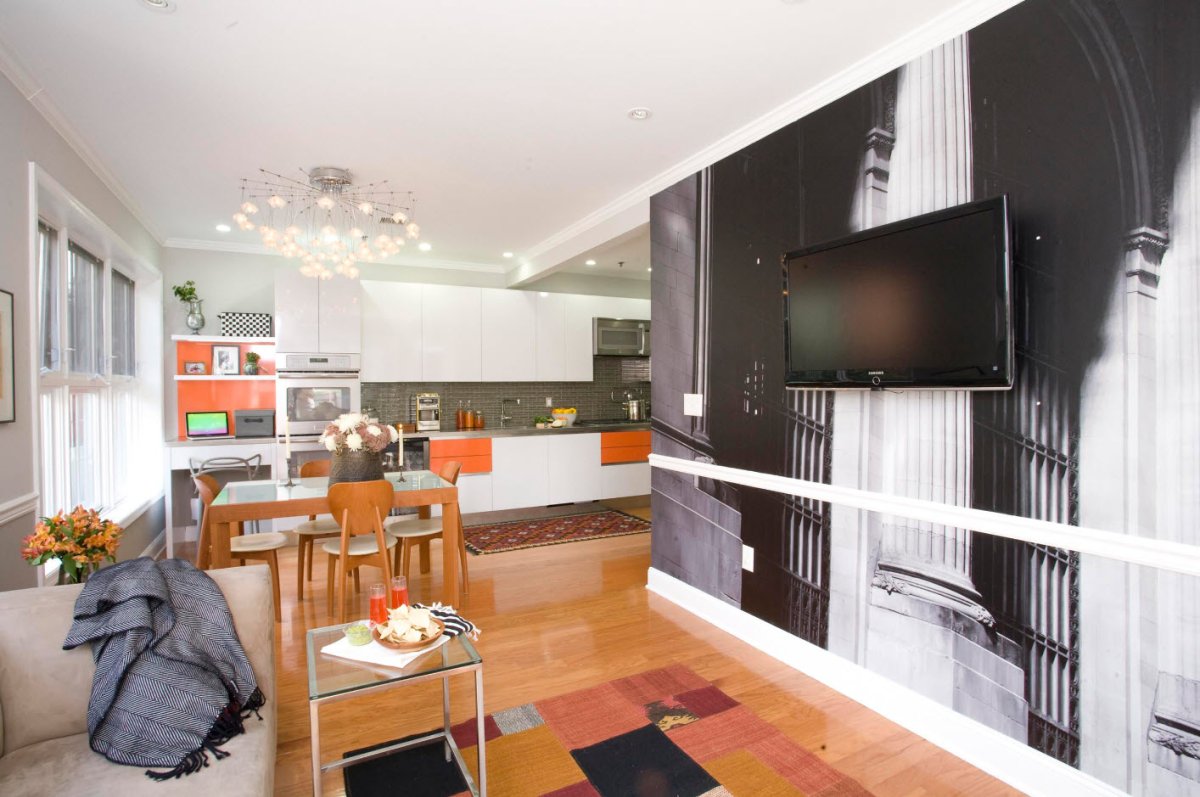 Обои для комнаты студии с кухней