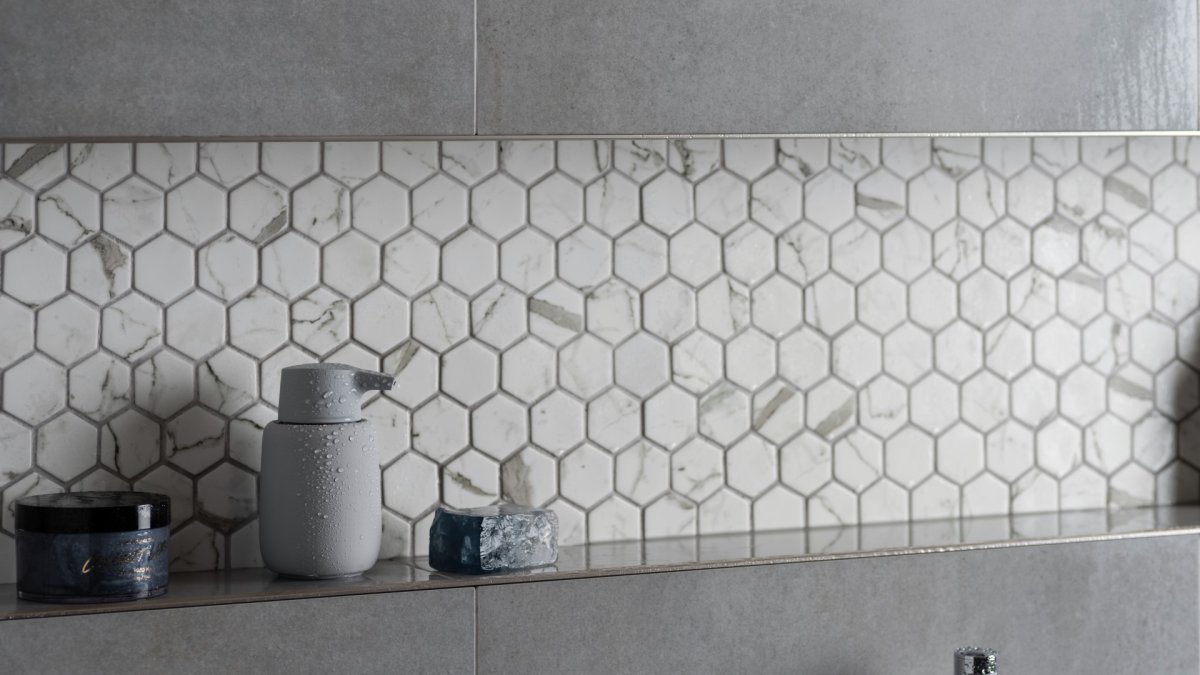 Плитка из стекла Гексагон на фартук