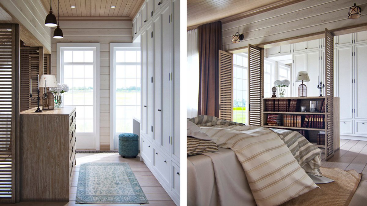 Имитация бруса в спальне