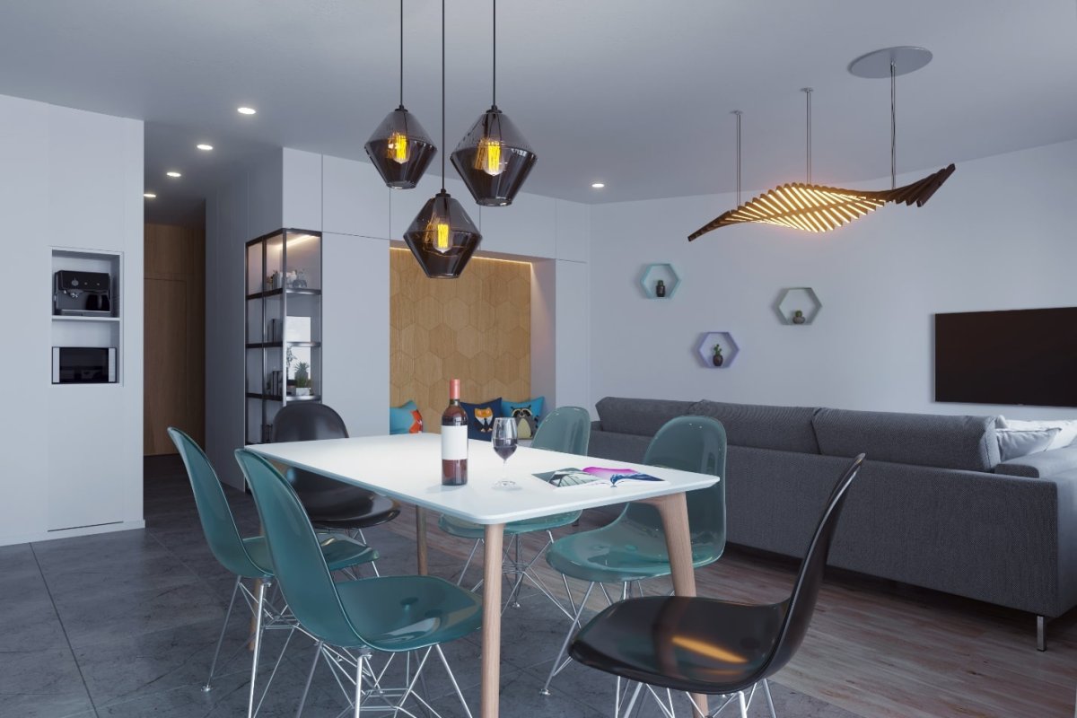 Подвесные светильники над столом