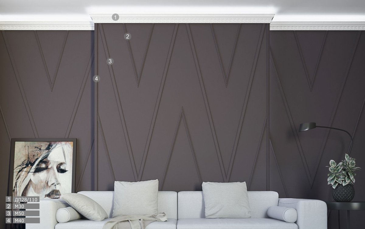 Декор из молдингов на стене