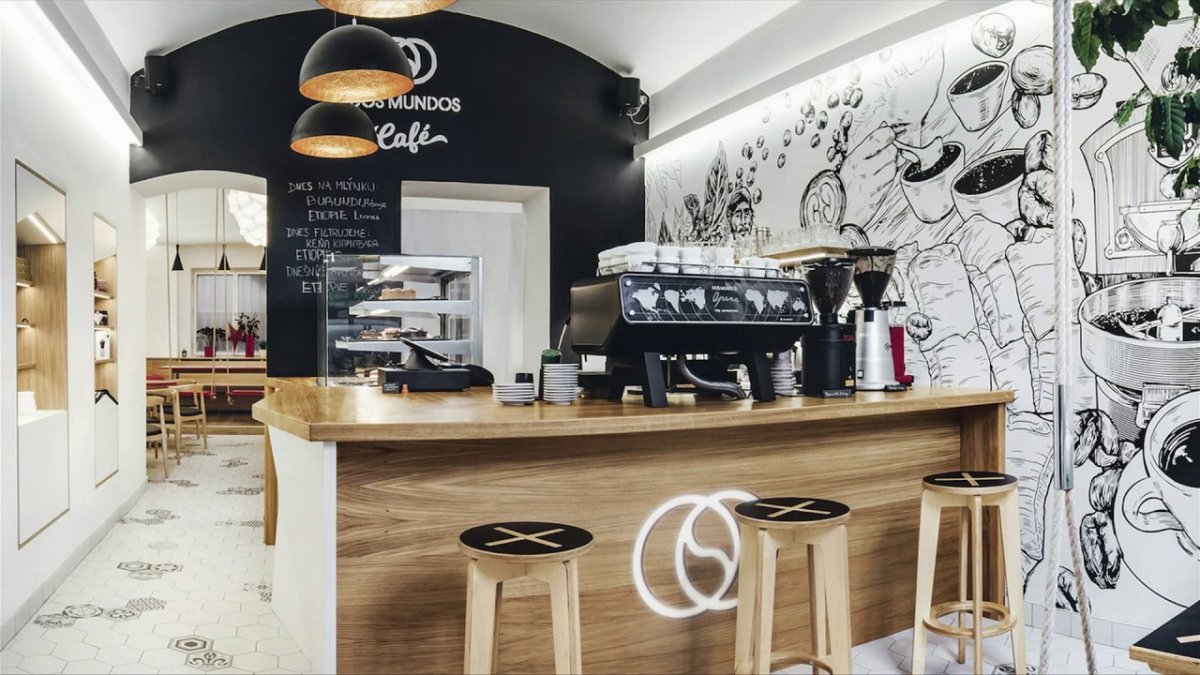 Интерьер кофейни и пиццерии