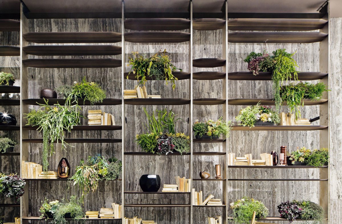 Стеллаж с растениями в интерьере