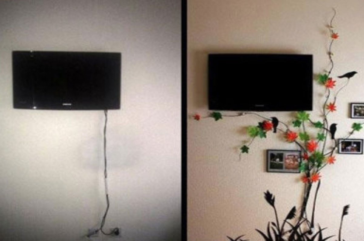 Варианты спрятать шнуры от телевизора